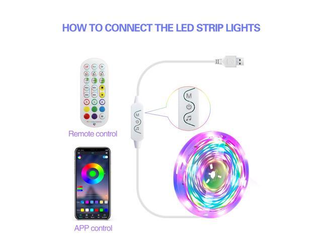 USB Led Light Strips, SMY Lighting Color Changing LED Strip Light with Music Sync,Remote, Built-in Mic, Bluetooth App Control, RGB LED Lights for...