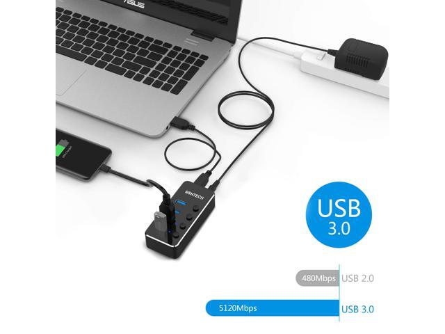 Powered USB 3.0 Hub, RSHTECH 4 Port USB Hub Splitter Aluminum USB Data Hub Expander with Individual On/Off Switch and Universal 5V AC Adapter,...