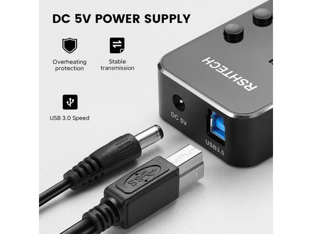 Powered USB 3.0 Hub, RSHTECH 4 Port USB Hub Splitter Aluminum USB Data Hub Expander with Individual On/Off Switch and Universal 5V AC Adapter,...