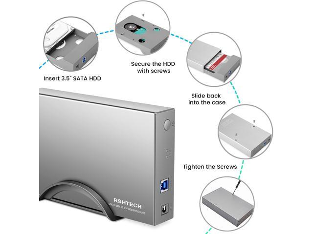 Hard Drive Enclosure RSHTECH USB 3.0 to SATA Aluminum External HDD Case for 3.5inch SATA HDD and SSD up to 16TB Support UASP (RSH-339)