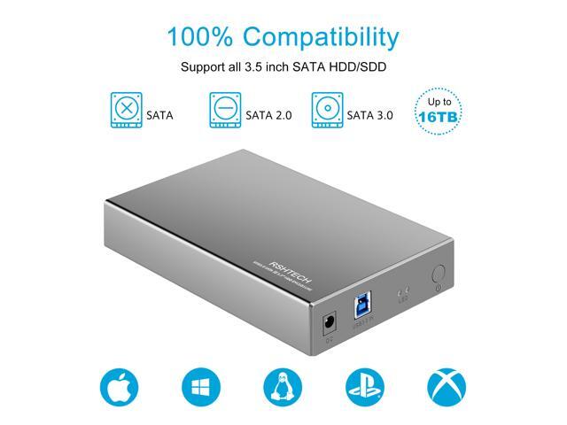 Hard Drive Enclosure RSHTECH USB 3.0 to SATA Aluminum External HDD Case for 3.5inch SATA HDD and SSD up to 16TB Support UASP (RSH-339)