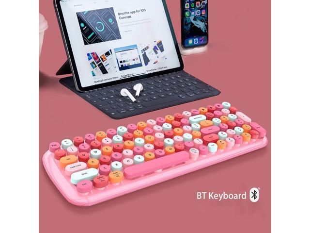Tablets Keyboard with Bluetooth 4.0 Wireless Connect Round Punk Keycaps Keyboard for Notebook Phone PC Use Multi System Support