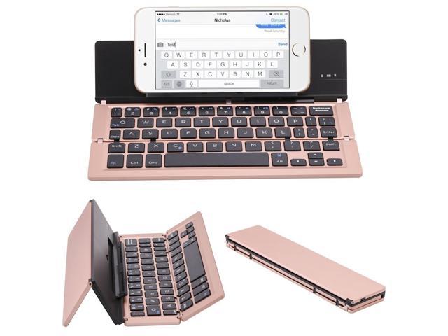 Portable Mini Bluetooth Wireless Folding Keyboard Aluminum Alloy Foldable Rechargeable Keyboard for Mobile Phone Tablets Keypad