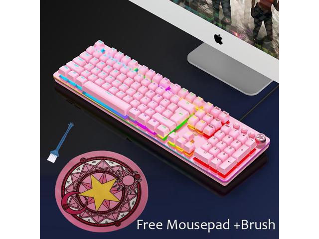 Free Mousepad Pink Mechanical Keyboard Gaming Office Application for Notebook PC Mechanical Green Switch 104 Keys PC Keybaord