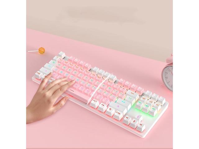 Mechanical Keyboard 87-Key Green Blue Axis Pink Girl Cute Small Portable Game Gaming Mouse Set Laptop Desktop Office Typing