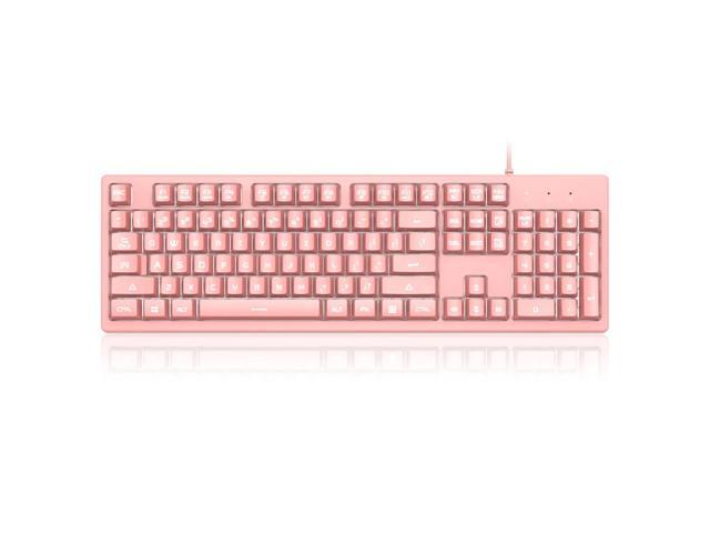 104 Keycaps Pink Keyboard with White Backlit Mechanical Feeling Membrane Keyboard For Mac/Win Sytem Laptop PC Computer