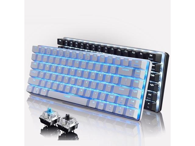 AK33 Compact 82 Keys Anti-Ghosting White Blue Backlit Wired Mechanical Gaming Keyboard for Windows PC Gamer Desktop Notebo