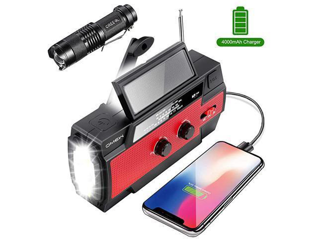 Emergency Radio New 4000mAh Portable Solar Hand Crank NOAA Weather Radio with AMFM Motion Sensor Reading Lamp Power Bank Cell Phone Charger SOS...