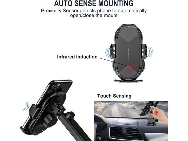 Wireless Car Charger,15W Qi Fast Charging Auto-Clamping Air Vent Windshield Dashboard Car Phone Mount,Long Arm Suction Cup Holder for iPhone...