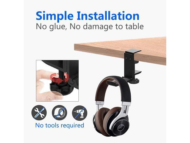 Goldmille Aluminum Headphone Stand Hanger Foldable with Cable Clip Headset Holder Clamp Hook Under Desk, Save Your Space While Working & Gaming