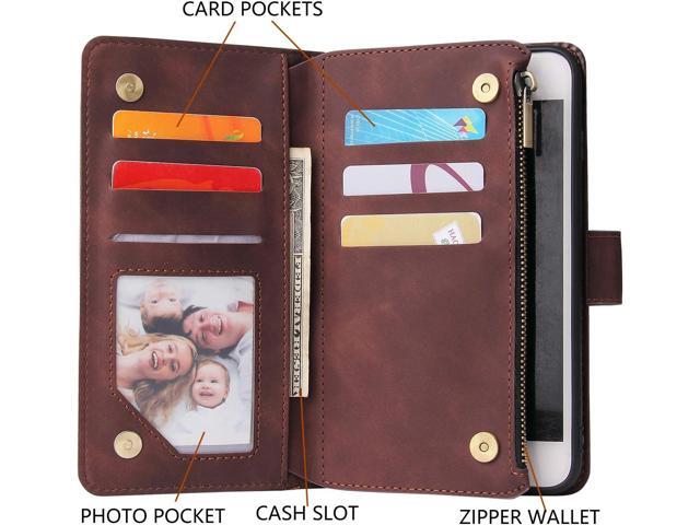 UEEBAI Wallet Case for iPhone 7/8/iPhone SE2/SE3, PU Leather Wallet Magnetic Closure Handbag Zipper Pocket Cover Kickstand Card Slots with Hand...