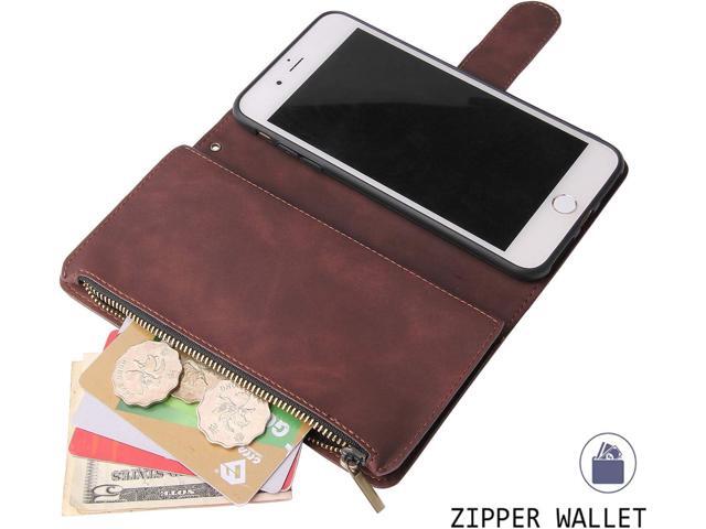 UEEBAI Wallet Case for iPhone 7/8/iPhone SE2/SE3, PU Leather Wallet Magnetic Closure Handbag Zipper Pocket Cover Kickstand Card Slots with Hand...