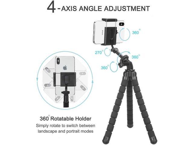 Phone Tripod, Flexible Tripod, Upgrade 4-Axis Angle Adjustment, Unique 360° Rotating Holder, Sturdy Octopus-Style Legs, and Wireless Remote Shutter...