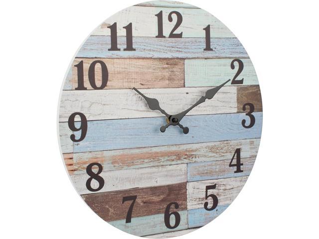 Stonebriar Vintage Coastal Worn Blue 14 Inch Round Battery Operated Wall Clock