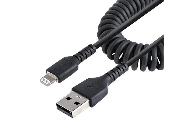 S 50cm (20in) USB to Lightning Cable, MFi Certified, Coiled iPhone Charger Cable, Black, Durable TPE Jacket Aramid Fiber, Heavy Duty Coil Lightning.