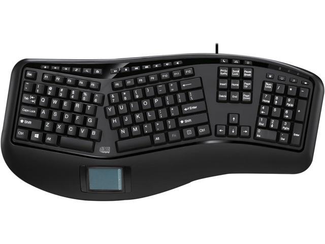 Adesso AKB-450UB - Ergonomic Keyboard with Built-in Touchpad & Palm Rest for Comfort, Wired USB, Multimedia Hotkeys, Split Keys Design - Compatible...