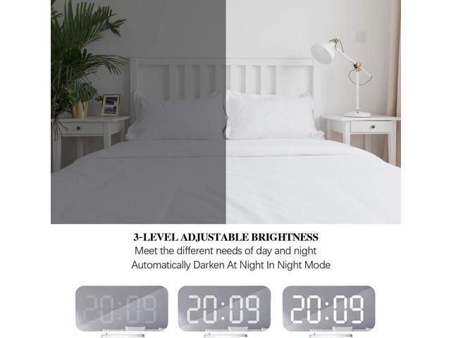 Miowachi Digital Alarm Clock,Large Mirrored LED Clock,Snooze,Dim Night Light 2 USB Charger Ports Desk Alarm Clocks for Bedroom Decor (White)