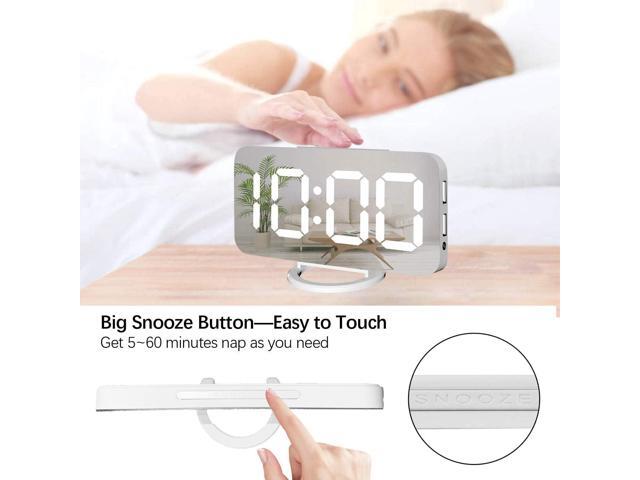 Miowachi Digital Alarm Clock,Large Mirrored LED Clock,Snooze,Dim Night Light 2 USB Charger Ports Desk Alarm Clocks for Bedroom Decor (White)