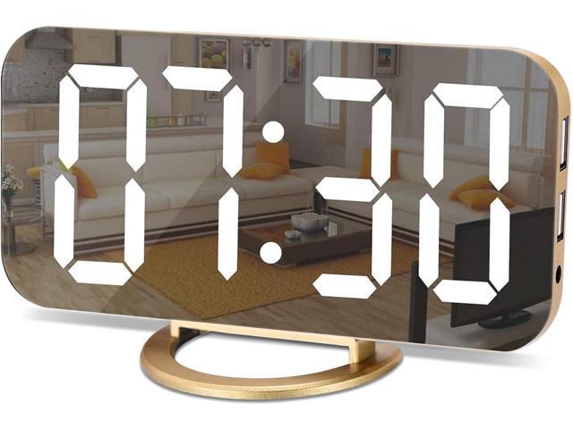 SZELAM Digital Alarm Clock,LED and Mirror Desk Clock Large Display,with Dual USB Charger Ports,3 Levels Brightness,12/24H,Modern Electronic Clock...