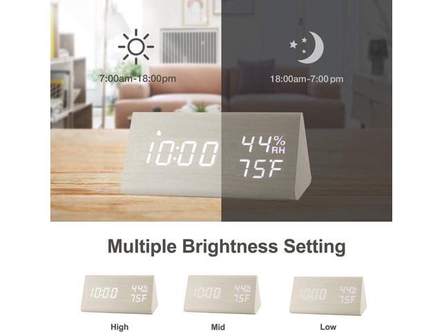 JALL Upgraded Digital Wooden Alarm Clock, with 3 Alarm Settings, Electronic LED Time Display, 3 Level Brightness & Temperature, Good for Bedroom,...