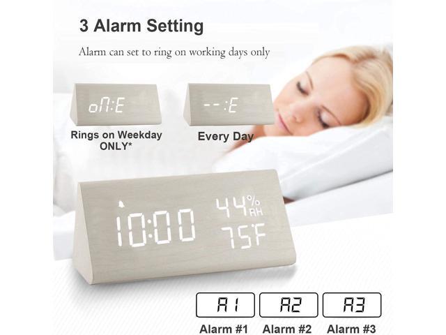 JALL Upgraded Digital Wooden Alarm Clock, with 3 Alarm Settings, Electronic LED Time Display, 3 Level Brightness & Temperature, Good for Bedroom,...