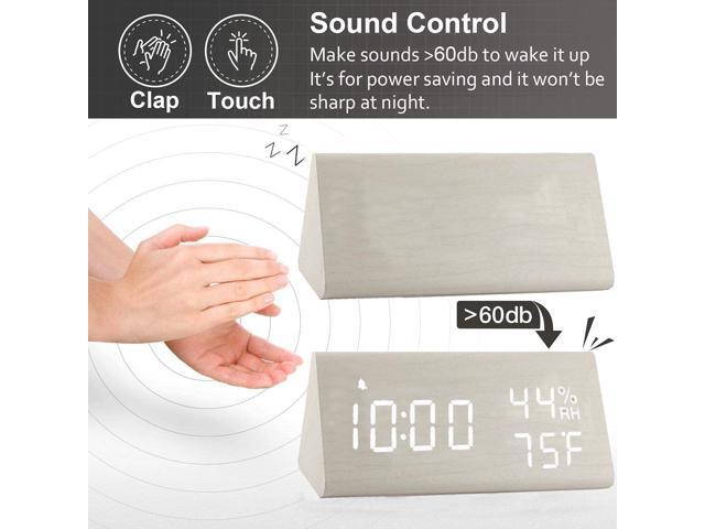 JALL Upgraded Digital Wooden Alarm Clock, with 3 Alarm Settings, Electronic LED Time Display, 3 Level Brightness & Temperature, Good for Bedroom,...