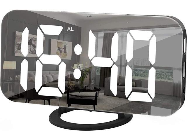 YGON Digital Alarm Clock, Large Mirror Display Surface LED Clocks with Dual USB Charger Ports, Auto/Custom Brightness,Modern Home Kitchen Bedroom...