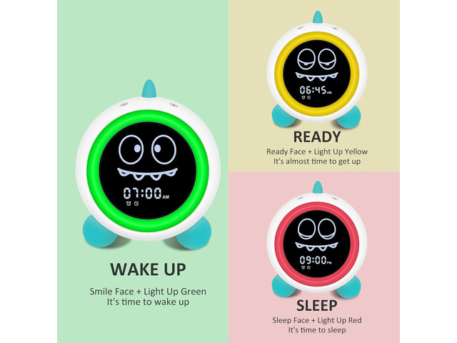 Kids Alarm Clock, Toddler Sleep Training Clock with Night Lights, Sound Machine, Time to Wake Dinosaur Alarm Clock for Children, Gift Ideas for...
