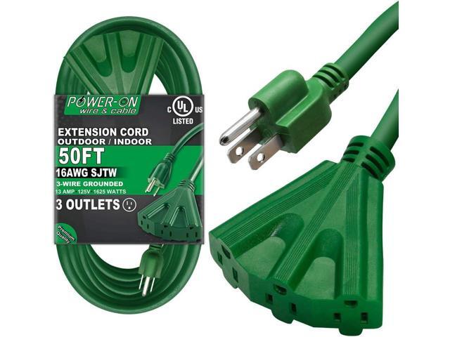 K KASONIC - 50 Ft Extension Cord with 3 Outlets, UL Listed 16/3 SJTW 3-Wire Grounded, 13A 125V 1625W for Indoor/Outdoor Use - Green