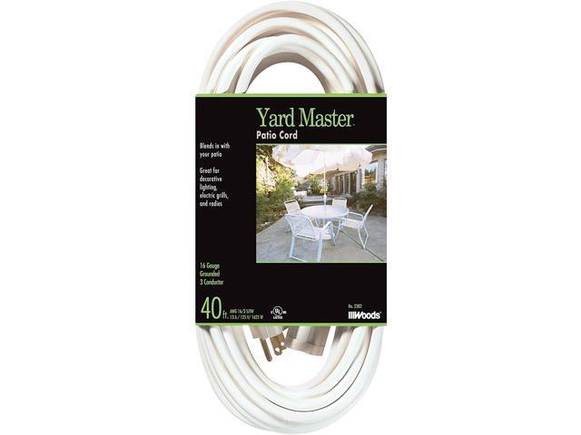 Woods Yard Master Light Duty Outdoor Extension Cord, 40Ft, 16 Gauge, 3 Conductor, Landscape and Patio Cord, White, 992382