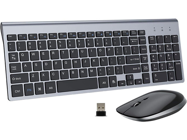 Keyboard and Mouse Wireless, USB 2.4GHz Combo Silent Quiet Low Profile Compact Full Size Flat Slim Thin Portable with Number Pad Soft Cover for PC...