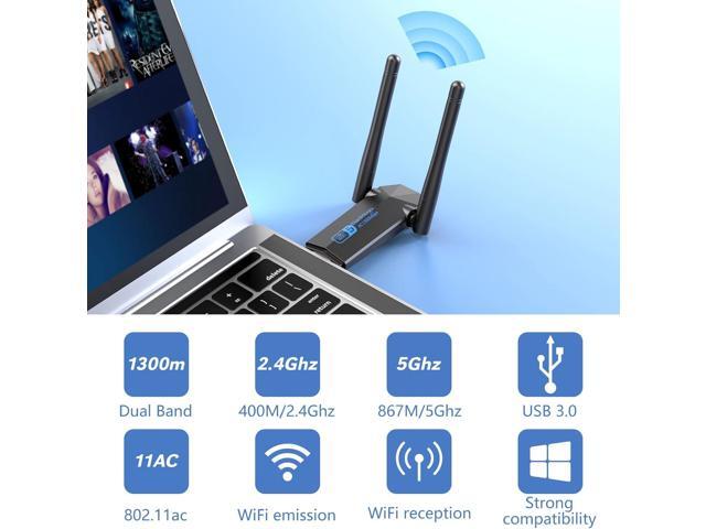 USB WiFi Adapter, ElecMoga 1300Mbps WiFi Dongle USB 3.0 Dual Band 5G/2.4G Wireless Network Adapter for Desktop Laptop PC, Dual 5dBi Antennas,...
