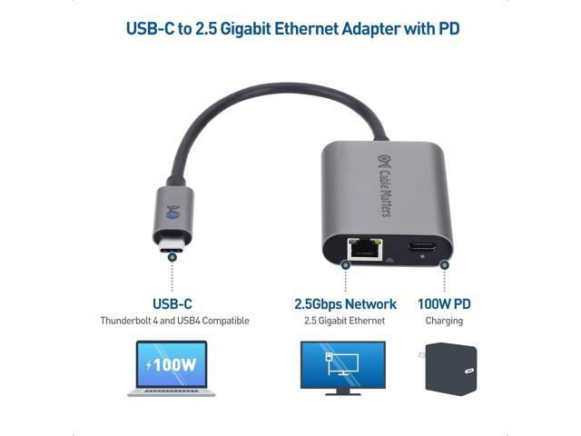 Cable Matters USB C to 2.5 Gigabit Ethernet Adapter with Charging 100W, 2.5g Ethernet to USB-C Adapter (2.5gbps Ethernet Port) - Compatible with...