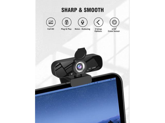 Full HD Webcam with Built-in Microphone and Rotatable Tripod, 1080P Video and Wide Angle Camera, Privacy Cover, for Desktop PC or Laptop Computer,...