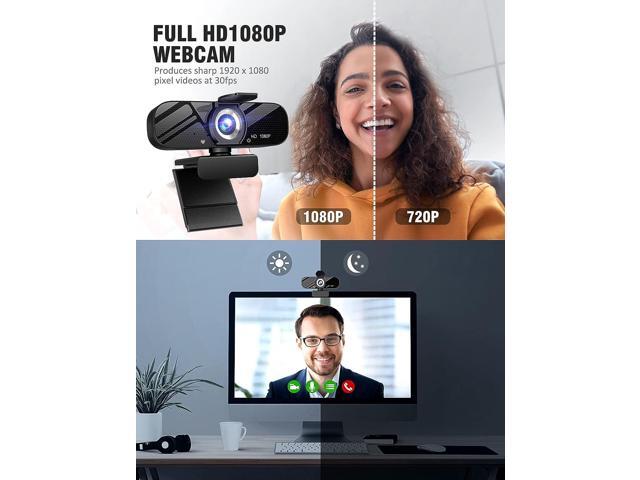 Full HD Webcam with Built-in Microphone and Rotatable Tripod, 1080P Video and Wide Angle Camera, Privacy Cover, for Desktop PC or Laptop Computer,...