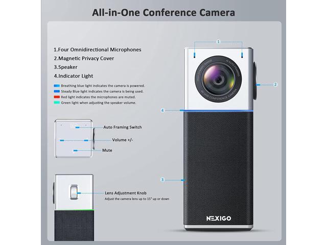 NexiGo N3000 4K Portable Video Conference Camera, Zoom Certified, AI Webcam with Speaker and Microphone, Auto-Framing, Noise Cancellation, 4-Mic...