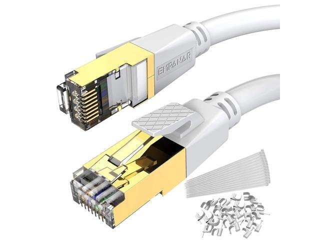 E Cat 8 Ethernet Cable 10 ft White High Speed 40Gbps 2000Mhz Lastest Gigabit Cat8 Ethernet Cord for Router Gaming Modem PS4 PS5 Xbox