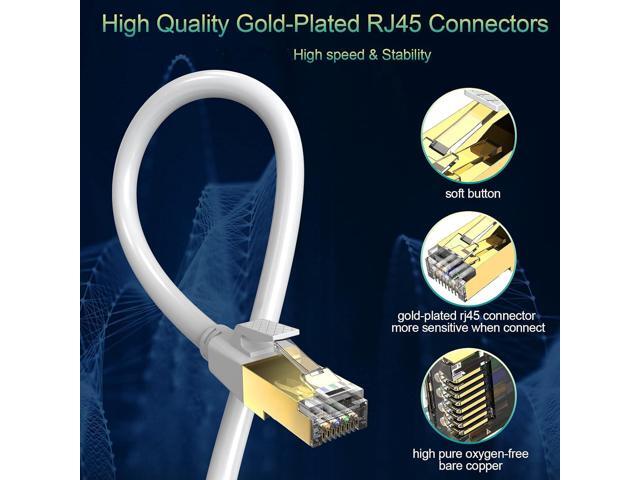 E Cat 8 Ethernet Cable 10 ft White High Speed 40Gbps 2000Mhz Lastest Gigabit Cat8 Ethernet Cord for Router Gaming Modem PS4 PS5 Xbox