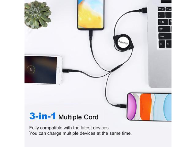 [2024 Upgraded 3 Pack Multi Retractable Charging Cable, 3 in 1 USB Charging Cable with USB C/Micro USB/Phone Port, 3.3FT Charging Cable for Phone...