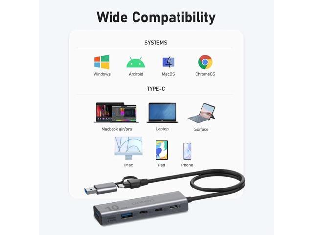 10Gbps USB C Hub,USB C to USB C/A adapter with USB3.2 GEN2 Speed. USB/USB C Splitter with 2*USBA(10G) 2*USB C(10G).4 ports USB C adapter e(Data...