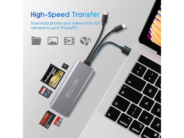 5-in-1 Multi Memory Card Reader,Aluminum SD/TF/CF/MS/M2/Micro SD Card Reader Adapter for iPhone/iPad USB C and USB A Devices,No Application...