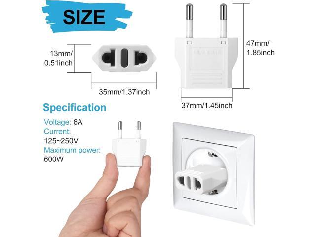 6 Pack US to Europe Plug Adapter - Type C European Travel Adapter, Wall Plug Power Converter for Europe (White)