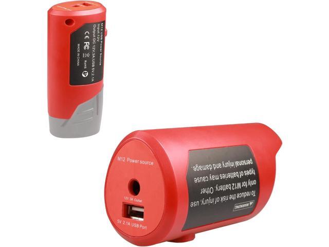 L USB Power Source Adapter for Milwaukee M12 12V Lithium-ion Battery, Portable Power Source Adapter with 2.1A USB Port & DC 12V Outlet,USB Device...