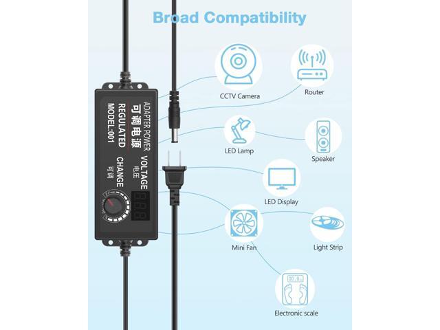 Aclorol Universal AC Adapter 3V-24V 3A 72W Adjustable Power Supply DC 3V 5V 6V 9V 12V 24V 100-240V AC/DC Converter Various Switching with Polarity...