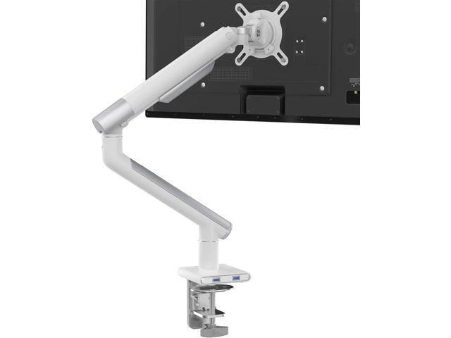 White Single Monitor Arm Mount - CTA White Monitor Mount for 23' to 35' Monitors - w/Dual USB 3.0 Hub Ports & Arm Clamp for Desks - White Color -...