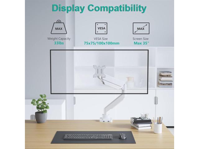 WALI Single Monitor Arm Desk Mount, Single Monitor Mount Desk Up to 35 Inch and 33lbs,Heavy Duty White Monitor Arm Fully Adjustable Gas Spring...