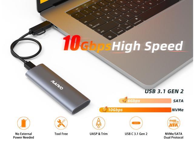 MAIWO External USB C Hard Drive Enclosure Adapter for M.2 NVME & SATA SSD, M.2 SSD Adapter for Solid State Drive Size 2230/2242/2260/2280,...