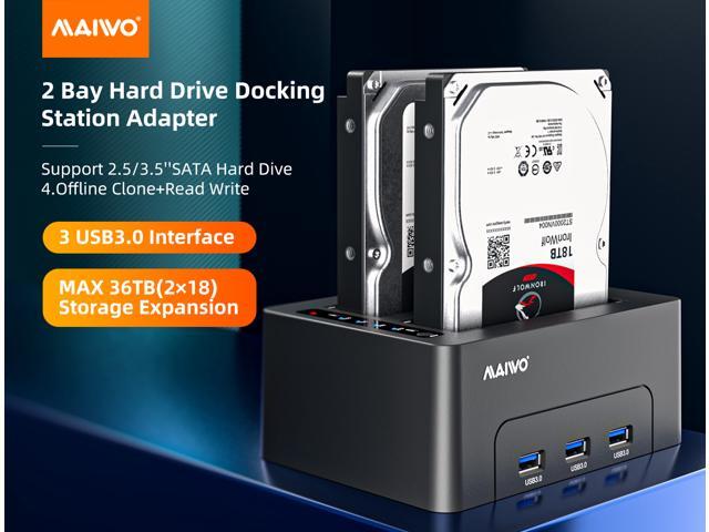 MAIWO Dual Bay Hard Drive Docking Station with Offline Clone for 2.5 3.5 Inch SATA HDD/SSD, Support HUB Extension 3X USB 3.0 Ports, 36TB Capacity,...