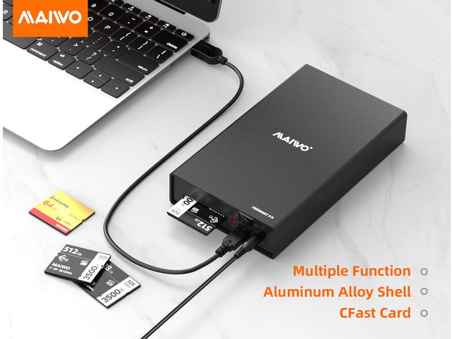 MAIWO Aluminum Type C USB3.1 GEN1 2.5'/3.5'' SATA HDD /SSD External Hard Drive Enclosure Case with CFast Card Reader