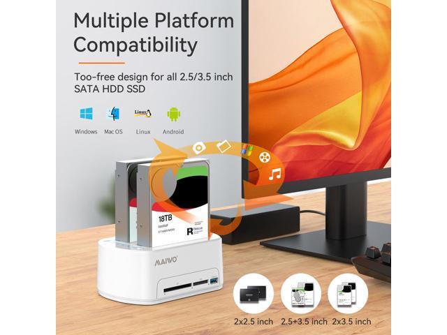 MAIWO Dual Bay Hard Drive Docking Station USB 3.0 Adapter Dock Offline Cloner Duplicator for 2.5/3.5 inch SATA HDD/SSD, with 3 USB3.0 Ports Hub,...